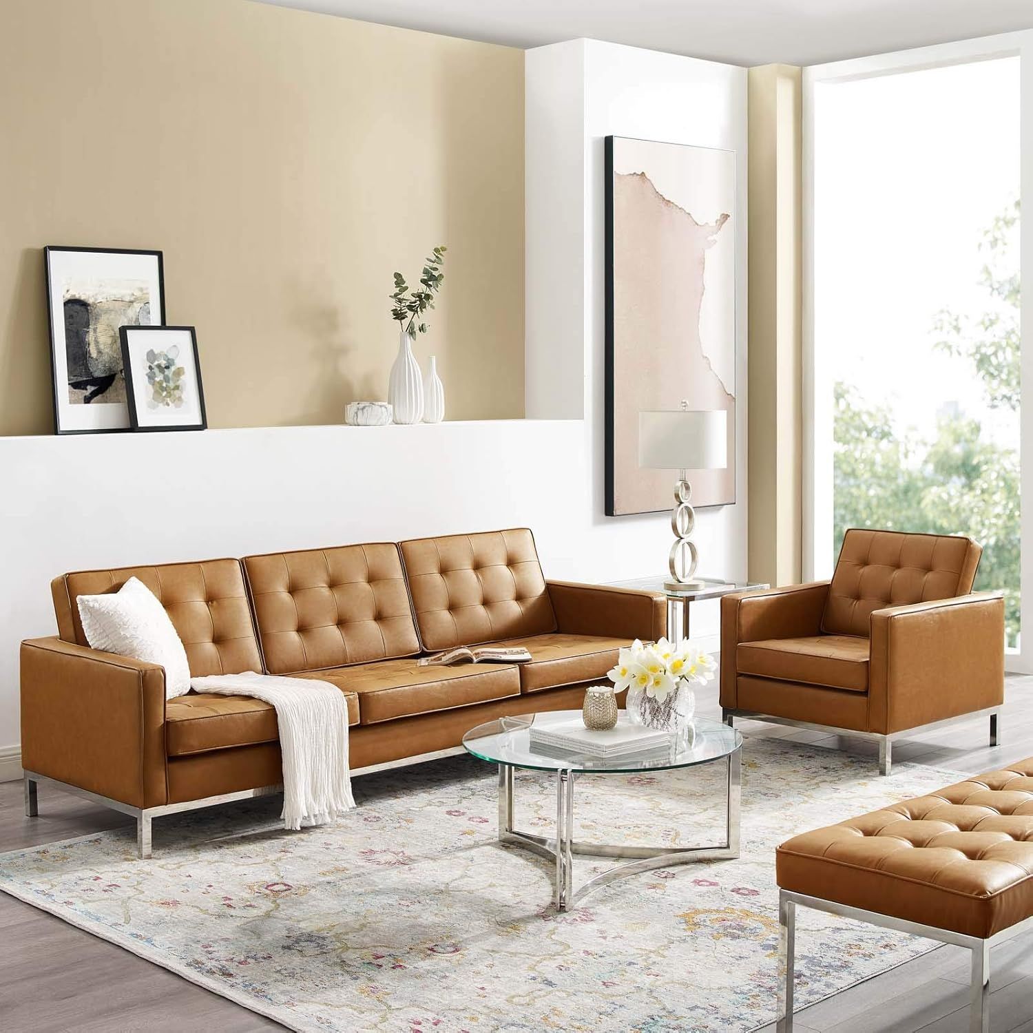 Amazon.com: Modway Loft Tufted Upholstered Faux Leather Sofa And ... intended for Loft 3 Piece Tufted Upholstered Faux Leather Set By Modway