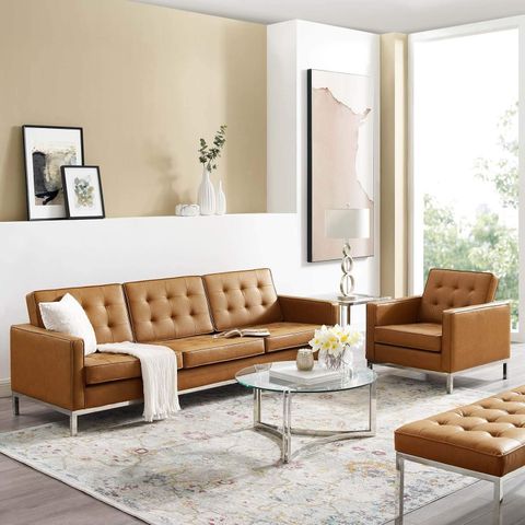 Amazon.com: Modway Loft Tufted Upholstered Faux Leather Sofa And ... intended for Loft 3 Piece Tufted Upholstered Faux Leather Set By Modway