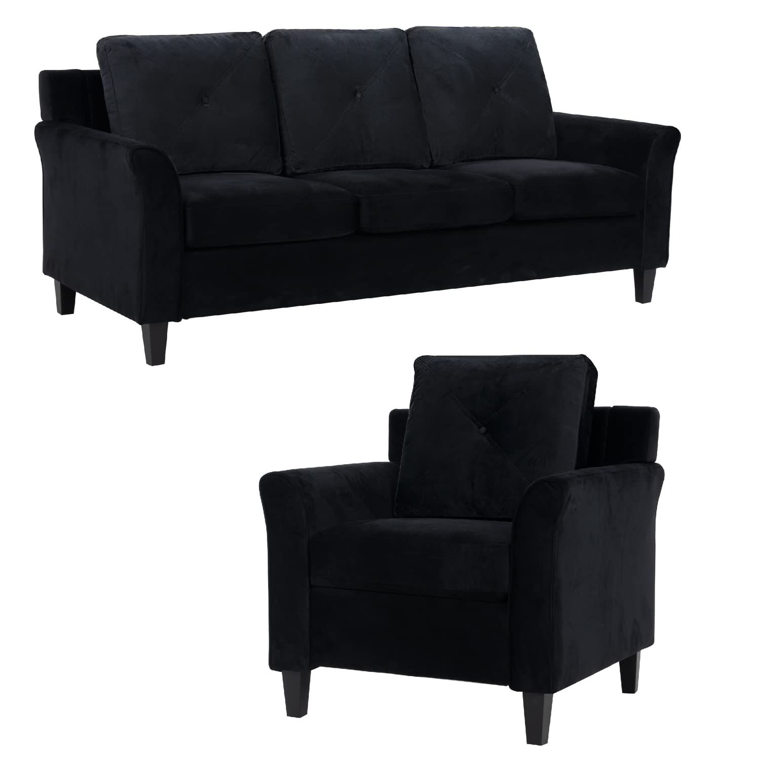 Amazon.com: Naomi Home Raelynn Modern Sofa &amp; Accent Chair With Rolled ... in Set Of 3 Black Microfiber Sofa And Accent Chair