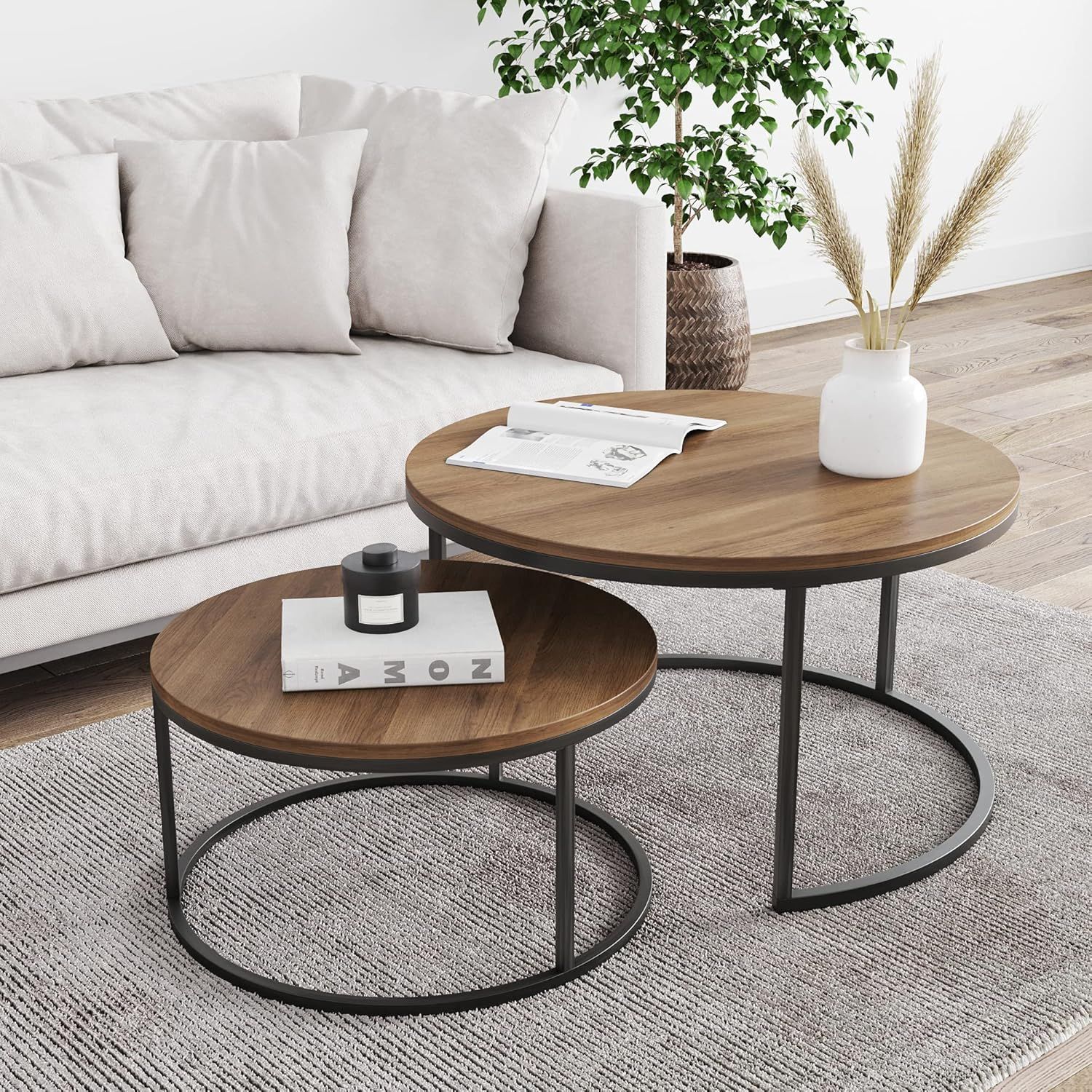 Amazon.com: Nathan James Stella Round Modern Nesting Coffee (Set Of 2 ... throughout Gewnee Coffee Table Set Of 2
