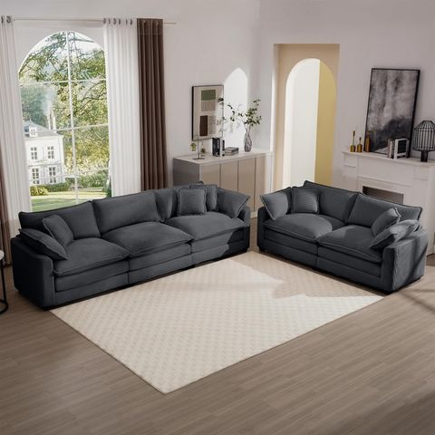 Amazon.com: Nestglow Oversized 2 Piece Sofa Set For Living Room, 3 ... pertaining to Understanding the appeal of charcoal 2 piece sofa sets in modern interiors