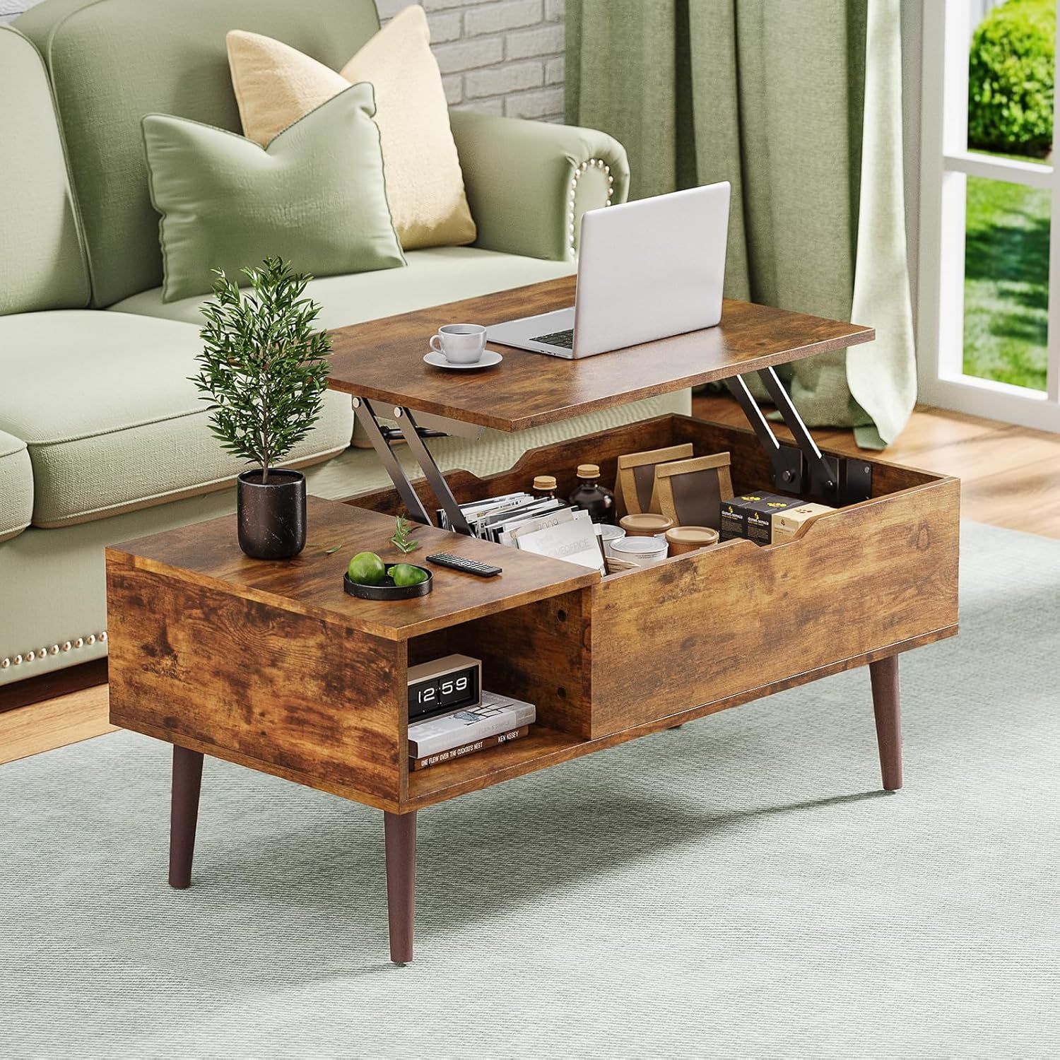 Amazon.com: Olixis Modern Lift Top Coffee Table Wooden Furniture With ... for Designing Your Space Around a Storage-Focused Espresso Wood Table