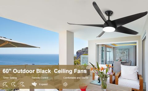 Amazon.com: Sukerxius 60 Inch Black Ceiling Fan With Lights And Remote ... in Industrial Outdoor Ceiling Fan 60 Inch
