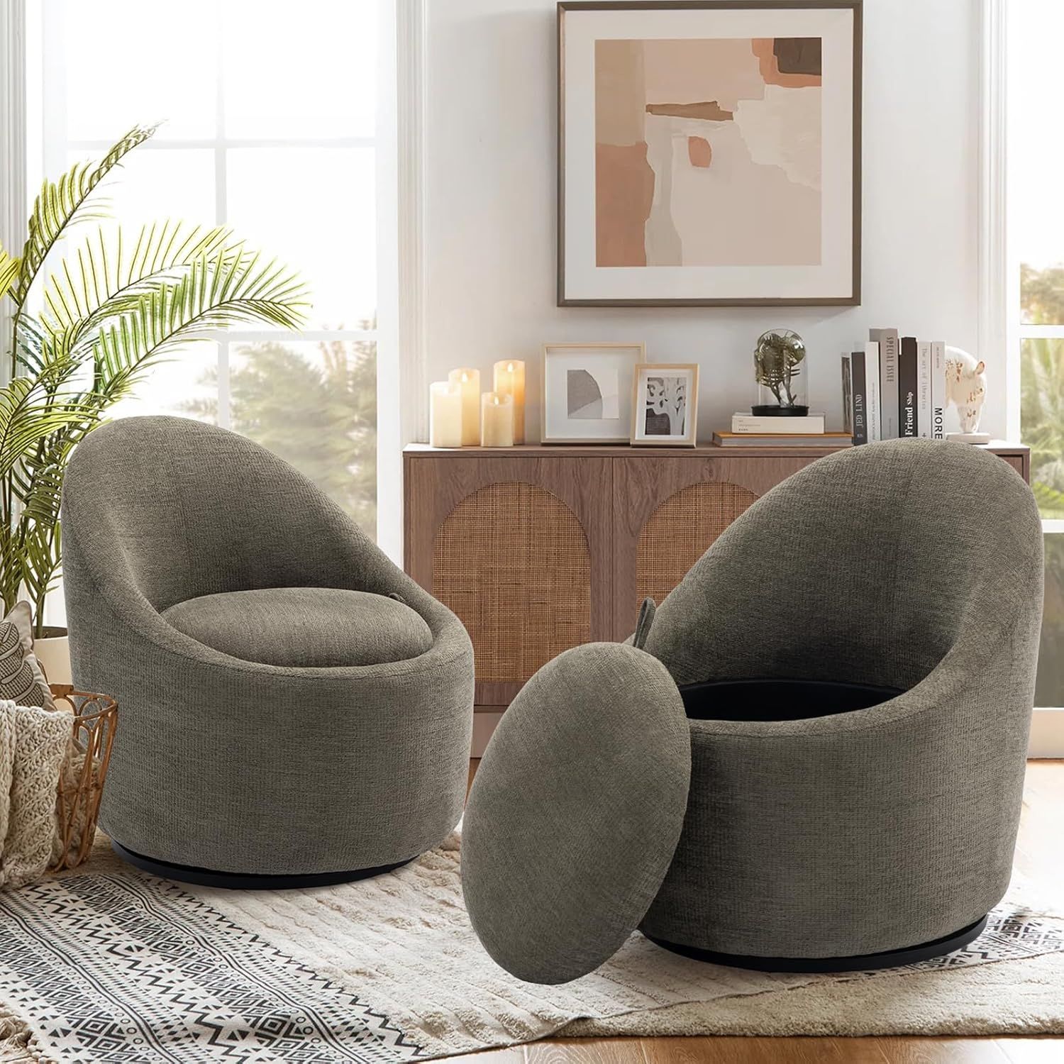Amazon.com: Swivel Accent Chair Set Of 2, 360° Swivel Barrel Chair With ... with regard to Modern Barrel Shaped Accent Chair