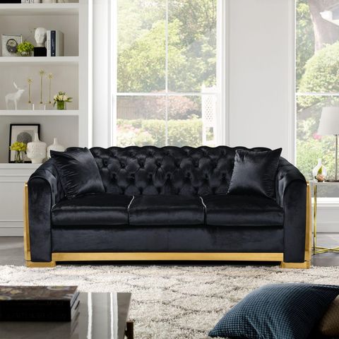 Amazon.com: Tatub 89 Inch Velvet Chesterfield Sofa, Black Velvet Couch ... throughout Kingway Furniture Almor Velvet Living Room Set, Black