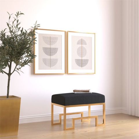 American Home Classic Laurence 18" Steel/Fabric Stool In High Polish ... in American Home Laurence Steel And Fabric Bench In High Polish Gold/Sand Boucle