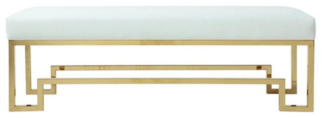 American Home Classic Laurence Steel And Fabric Bench In Gold And White ... in American Home Laurence Steel And Fabric Bench In High Polish Gold/Sand Boucle