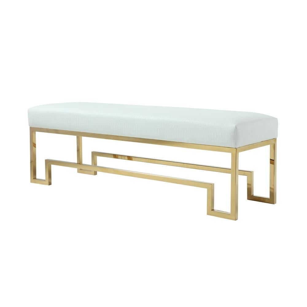 American Home Classic Laurence Steel And Fabric Bench In High Polish ... inside American Home Laurence Steel And Fabric Bench In High Polish Gold/Sand Boucle