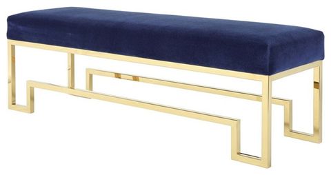 American Home Classic Laurence Steel And Velvet Bench In Gold And Navy ... regarding American Home Laurence Steel And Fabric Bench In High Polish Gold/Sand Boucle