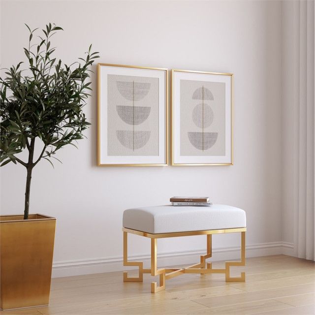 American Home Classic Sophia 18&quot; Stool In High Polish Gold And Faux ... throughout Delving into the History and Design Philosophy of Laurence Steel and Fabric Bench