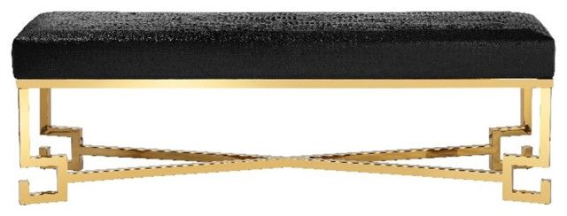American Home Classic Sophia Bench In High Polish Gold And Faux Black ... throughout American Home Laurence Steel And Fabric Bench In High Polish Gold/Sand Boucle