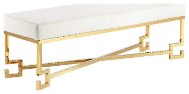 American Home Classic Sophia Bench In High Polish Gold And Faux White ... in Delving into the History and Design Philosophy of Laurence Steel and Fabric Bench