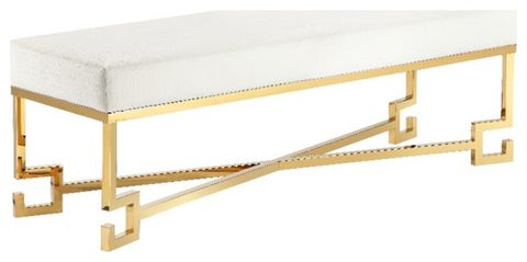 American Home Classic Sophia Bench In High Polish Gold And Faux White ... in Delving into the History and Design Philosophy of Laurence Steel and Fabric Bench