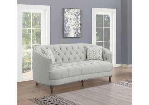 Avonlea Sloped Arm Upholstered Sofa Trim Grey Southern Furniture Co. Inc. intended for Coaster Avonlea 3-Piece Sloped Arm Upholstered Fabric Sofa Set In Gray