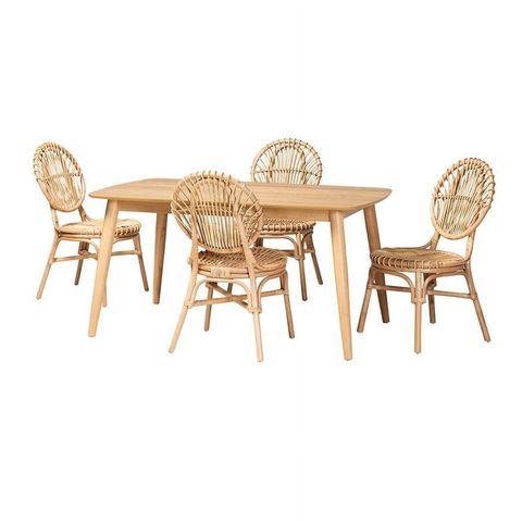 Baxton Studio Iris Modern Bohemian Natural Brown Rattan 5-Piece Dining ... with Understanding the Artistry Behind Esta Natural Brown Rattan Furniture