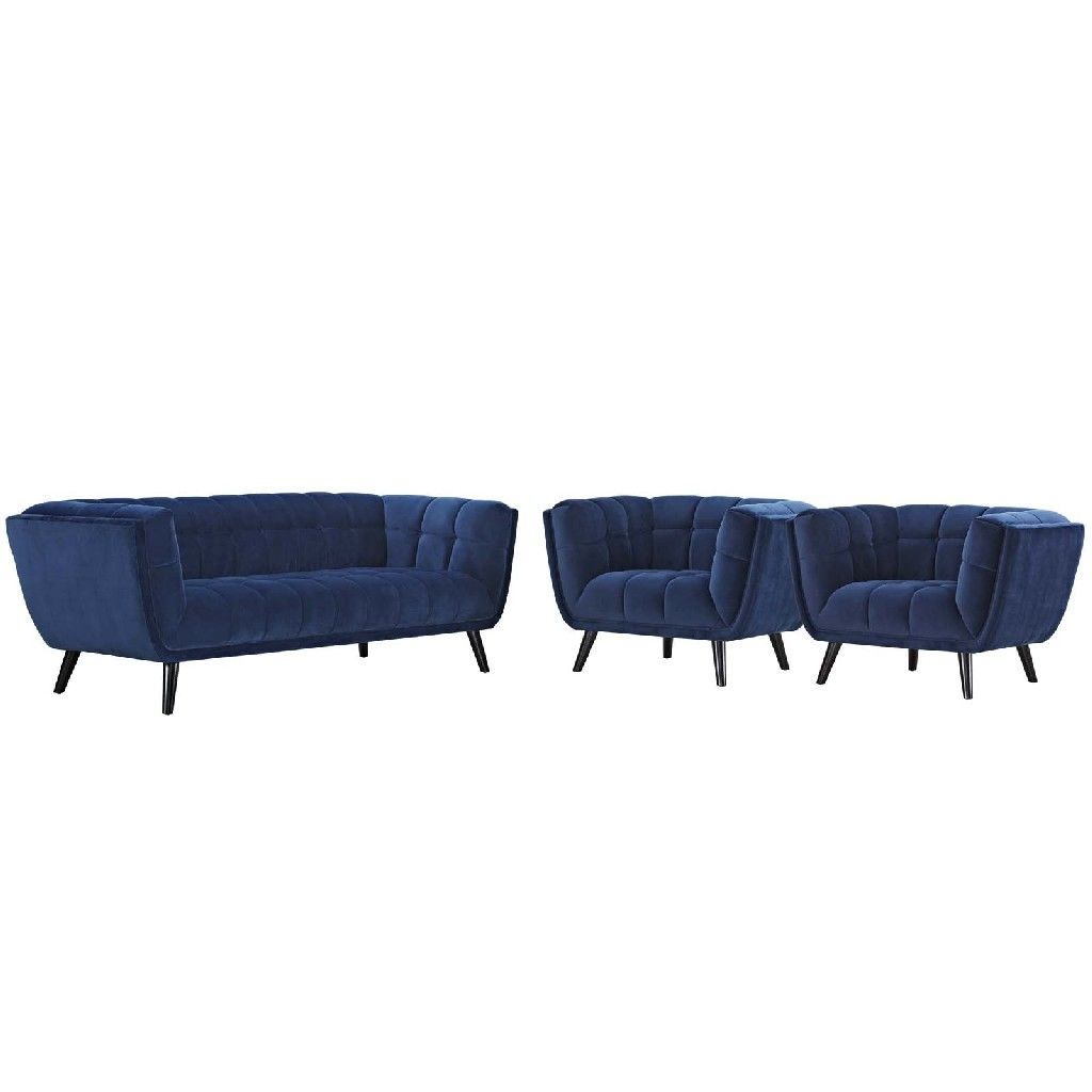 Bestow 3 Piece Velvet Sofa And Armchair Set Eei-2981-Nav-Set | Armchair ... pertaining to The Psychology Behind Choosing the Right Armchair and Sofa Combination