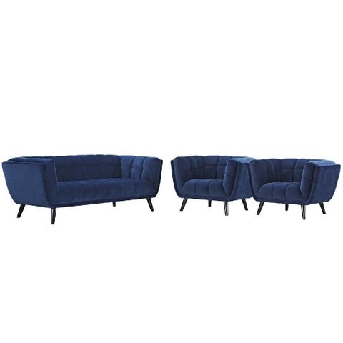 Bestow 3 Piece Velvet Sofa And Armchair Set Eei-2981-Nav-Set | Armchair ... pertaining to The Psychology Behind Choosing the Right Armchair and Sofa Combination