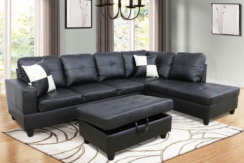 Black Leather Sofa Sets with regard to Palmiotto Contemporary Premium Genuine Leather Match 2-Piece Set, Black