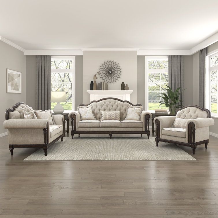 Bloomsbury Market Enon 3-Piece Tufted Upholstered Living Room Set | Wayfair pertaining to The Evolution of Aberdeen 3 Piece Living Room Sets Through Modern Design Trends