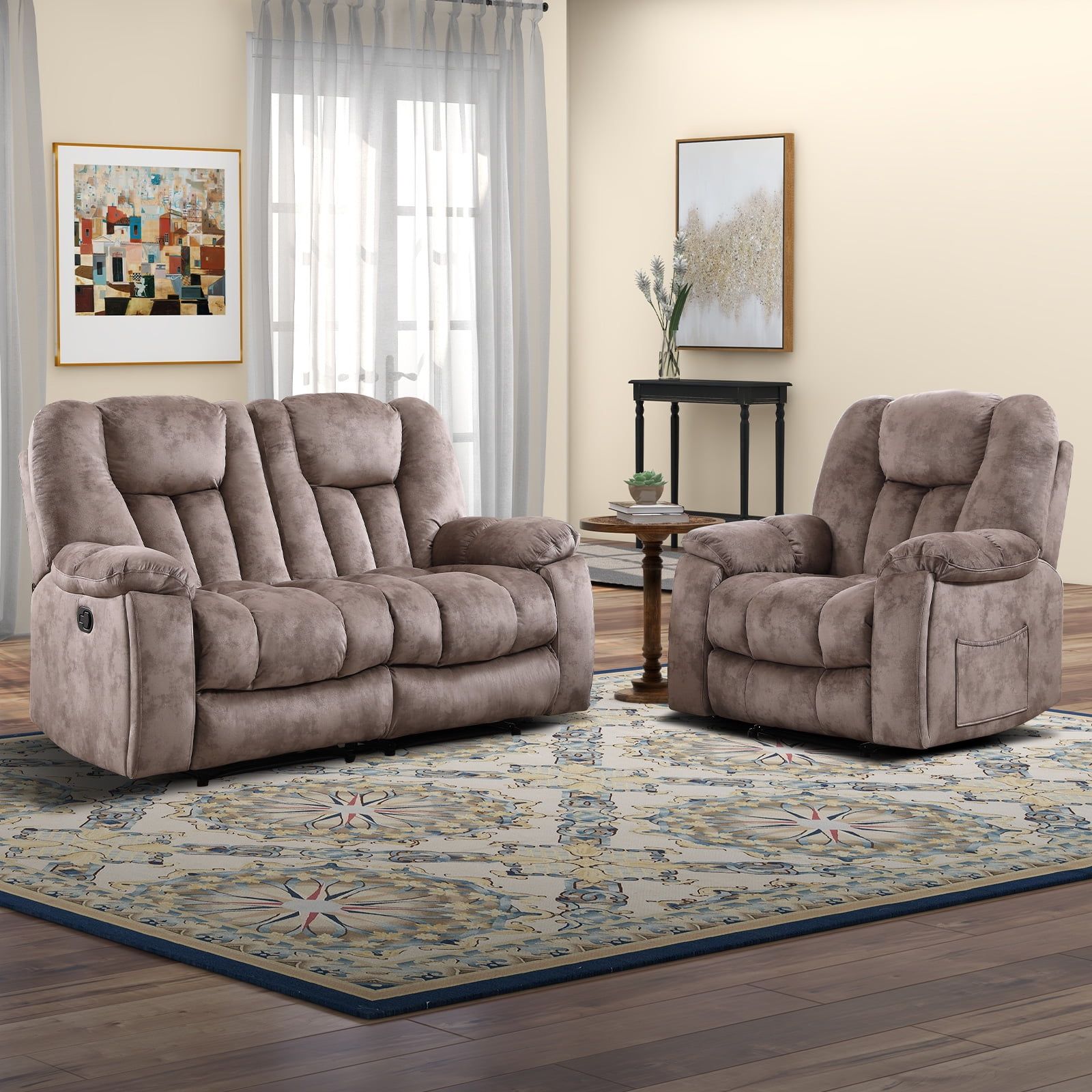 Bonzy Home 2-Piece Manyal Reclining Sofa Set ,Recliner Chair With ... within Estelle Power Reclining 2 Piece Sofa And Recliner Set