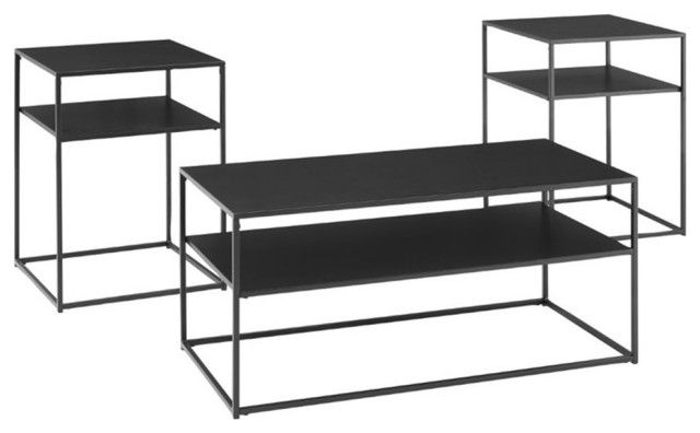 Bowery Hill 3-Piece Modern Metal Coffee Table Set In Matte Black ... with regard to Understanding the Appeal of Bowery Hill's Gray Oak Coffee Table Collection
