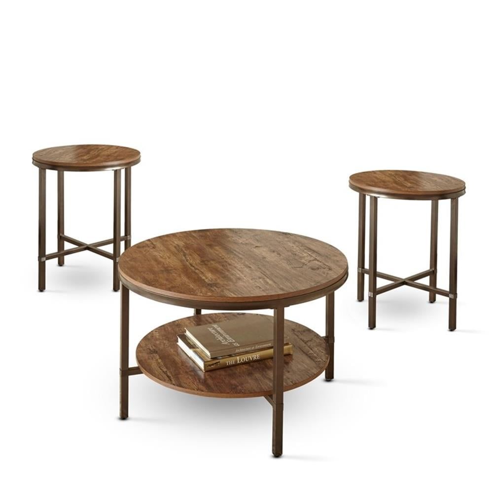 Bowery Hill 3-Piece Rustic Round Wood And Metal Coffee Table Set For ... in Understanding the Appeal of Bowery Hill's Gray Oak Coffee Table Collection