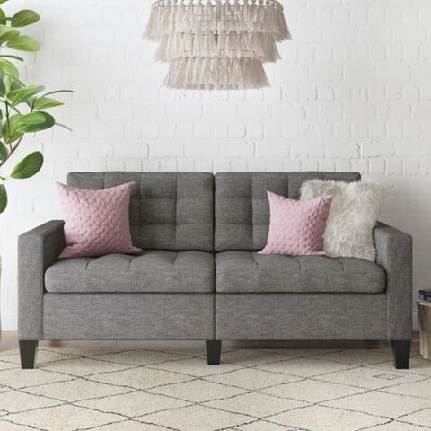 Bowie Large Linen Fabric 2 Seater Sofa In Grey in Linen Fabric 2 Pieces Sofa Set In Gray