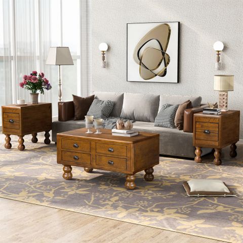 Canora Grey Rectangle Living Room Coffee Table Set, 3-Piece Solid Wood ... in Building a cohesive dining and seating area with wood tables