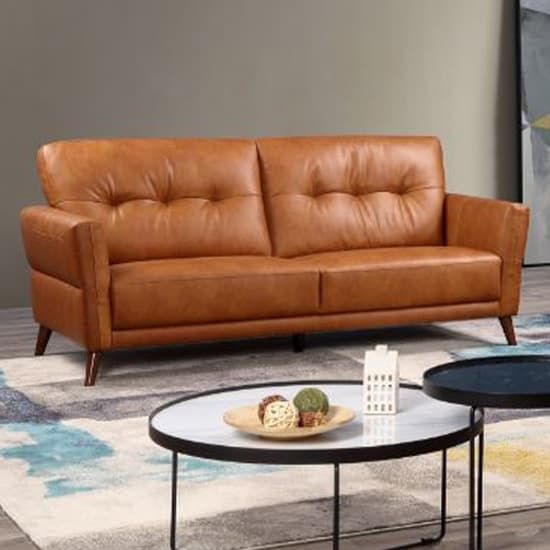 Celina Leather 3+2 Seater Sofa Set In Tan With Tapered Legs | Furniture ... regarding Celina Sofa, Beige &amp; Mocha
