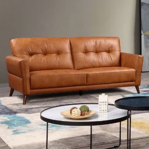 Celina Leather 3+2 Seater Sofa Set In Tan With Tapered Legs | Furniture ... regarding Celina Sofa, Beige & Mocha