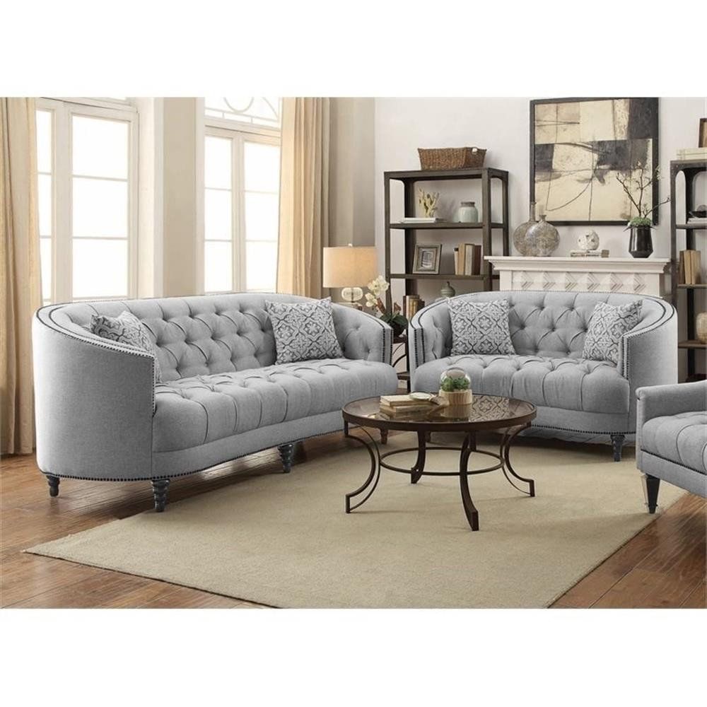 Coaster Avonlea 2-Piece Sloped Arm Upholstered Fabric Sofa Set In Gray ... in The Art of Choosing the Right Fabric Upholstery for Your Home Furniture