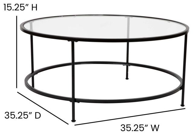 Modern Living Room Essentials Contemporary Clear Glass and Matte Black Coffee Table Sets