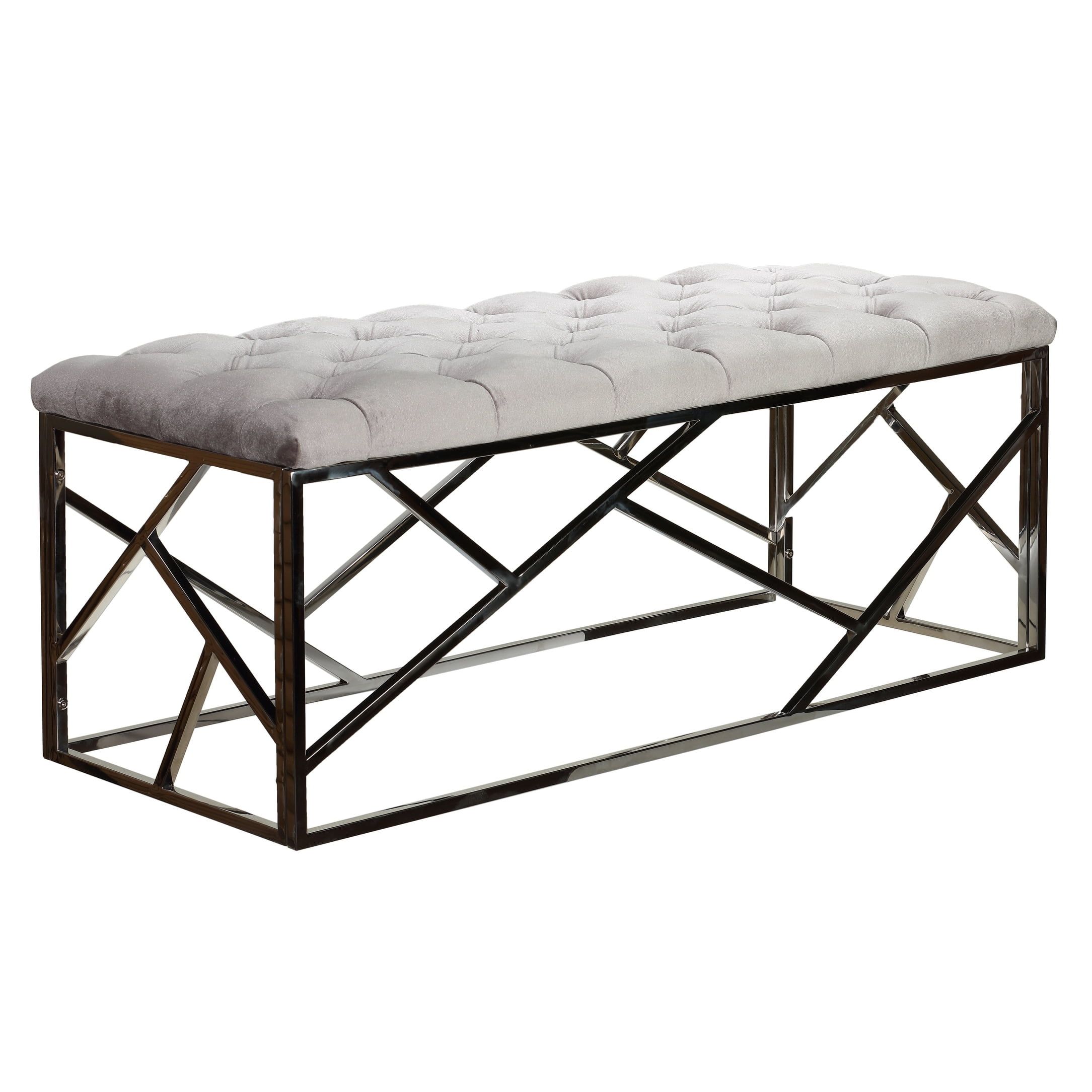 Cortesi Home Kora Grey Velvet Wide Metal Bench Ottoman - Walmart.com inside The Art of Choosing the Right Bench for Your Living Space