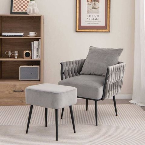 Costway Accent Armchair Ottoman Set-Grey - Bunnings Australia throughout Designing Comfortable Seating Solutions with Antique Oak and Upholstered Elements