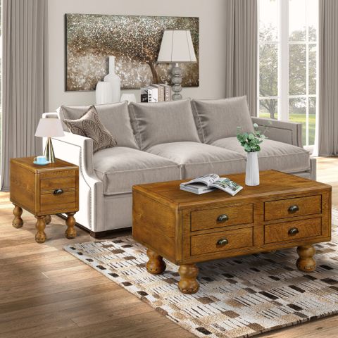 Darby Home Co 3-Piece Solid Wood Living Room Table Set, 1 Coffee Table ... regarding Building a cohesive dining and seating area with wood tables