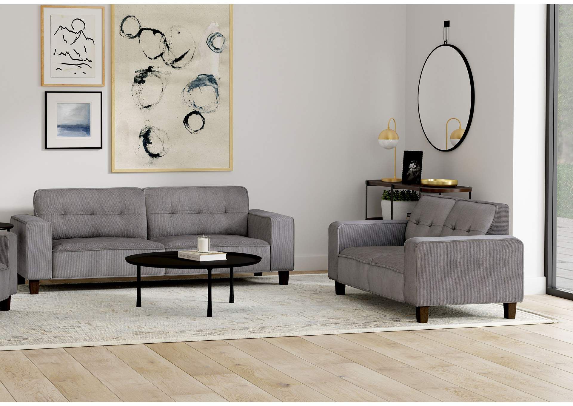 Deerhurst 2-Piece Upholstered Track Arm Sofa Set Charcoal intended for Understanding the appeal of charcoal 2 piece sofa sets in modern interiors