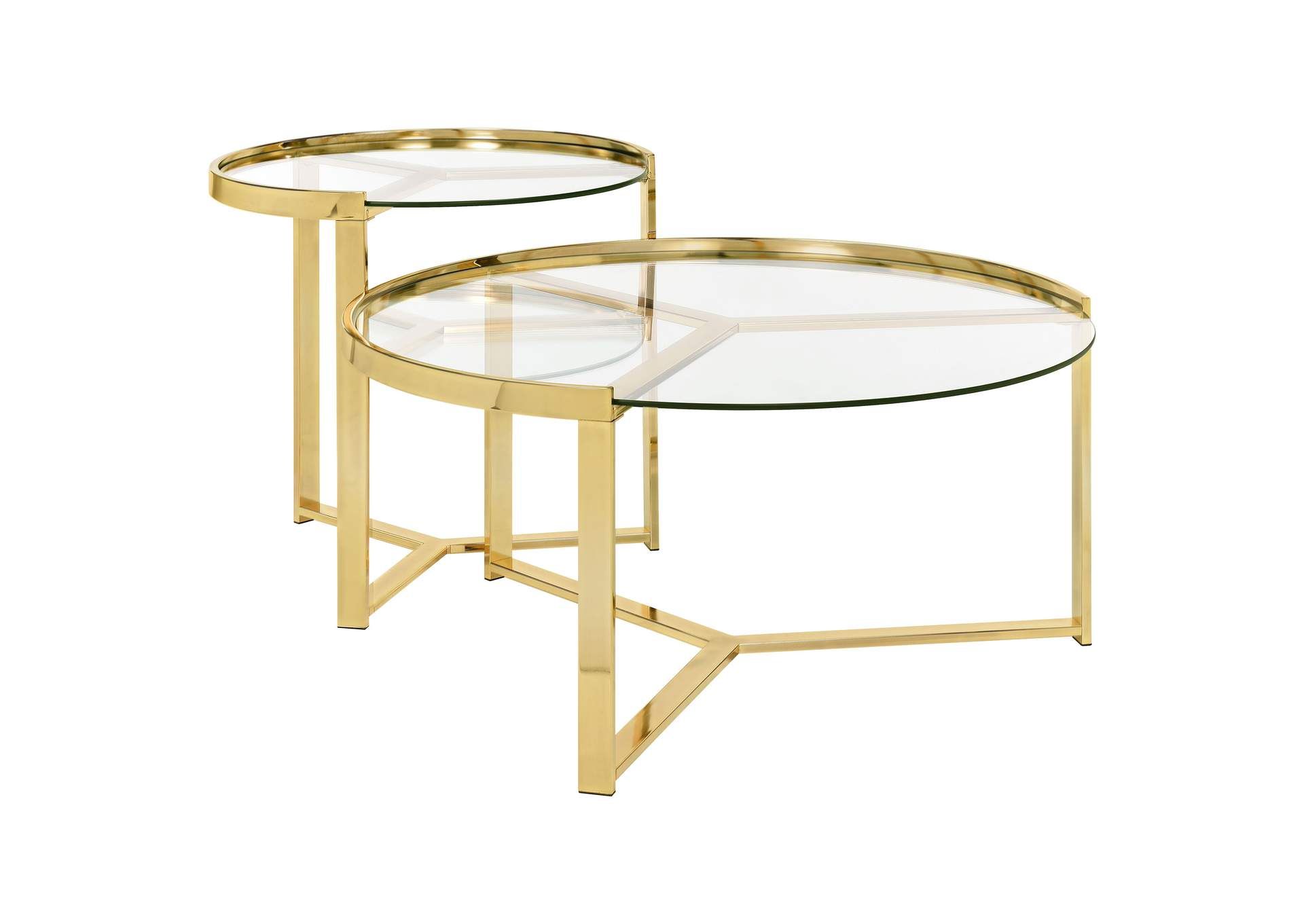 Delia 2-Piece Round Nesting Table Clear And Gold for 2Pc Pack Nesting Tables Clear Glass &amp; Gold