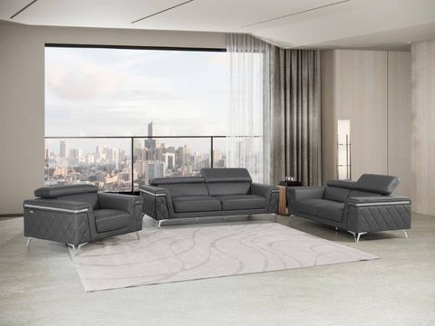Divanitaly Caserta Modern Gray Leather Sofa Set - Kfrooms for Maximizing Comfort and Functionality with Oversized Leather Seating