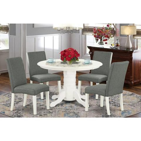 East West Furniture 5-Piece Round Linen White Finish Solid Wood Top ... inside The Evolution of Linen Finish in Classic Furniture Design