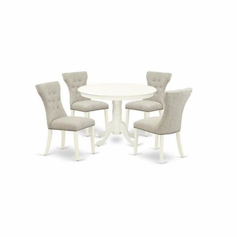 East West Furniture 5-Piece Round Linen White Finish Solid Wood Top ... with regard to Antique Table 36 Round With Linen White Finish