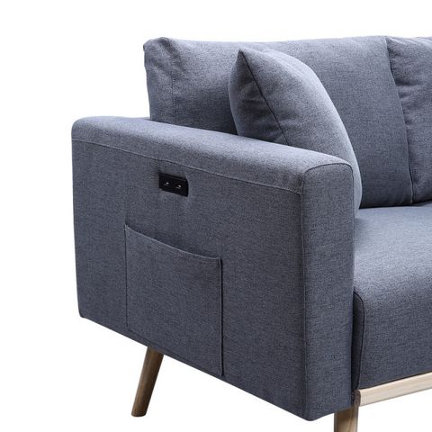 Easton Linen Sofa Loveseat Set With Usb Charging Ports - Midcentury ... with regard to Easton Light Gray Linen Sofa Loveseat Chair, Usb Charging Ports Pockets, Pillows
