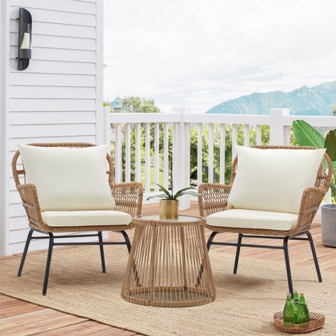 Erommy 3-Piece Patio Conversation Set With Glass Table & 2 Armchairs ... regarding Jasper 21"W 3-Piece Ebony Black Arm Chairs And Console Table Set