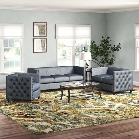 Etta Avenueâ„¢ Shawn 3 - Piece Velvet Living Room Set & Reviews | Wayfair in Sorrento Navy Blue Velvet Fabric Walnut 3-Piece Wooden Living Room Set