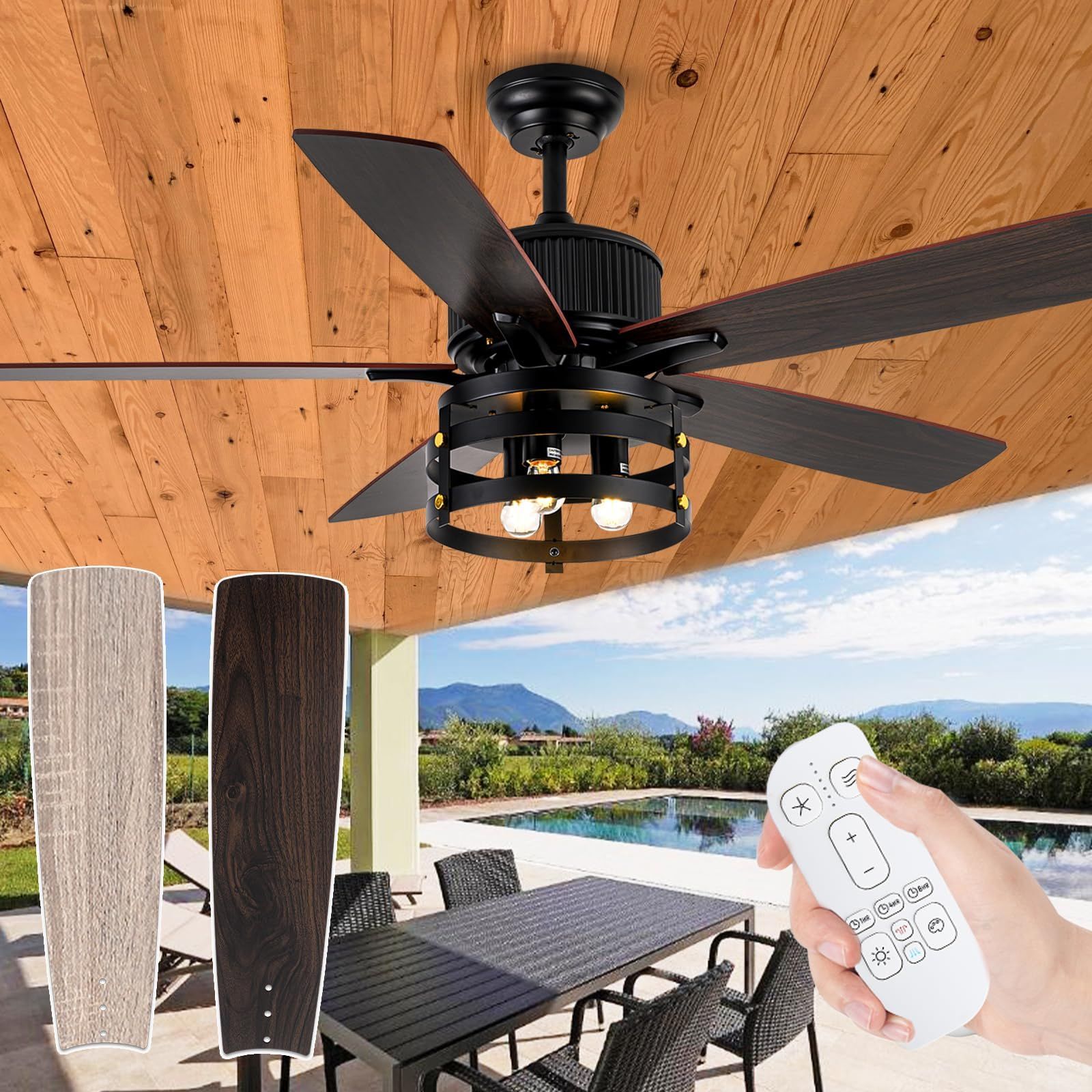 Farmhouse Rustic Ceiling Fan With Lights, 52 Inch Industrial Ceiling ... throughout Practical tips for installing and maintaining energy efficient outdoor ceiling fan 52 inch