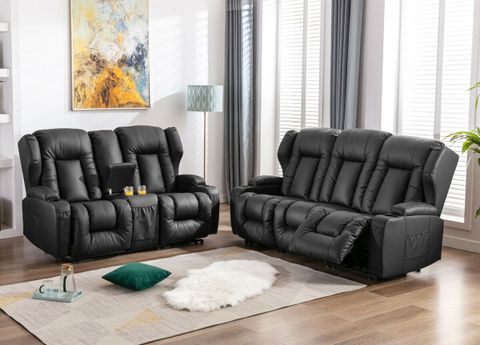 Faux Leather Reclining Sofa And Loveseat Set | Baci Living Room throughout Faux Leather 2-Piece Sofa And Loveseat Set, Black