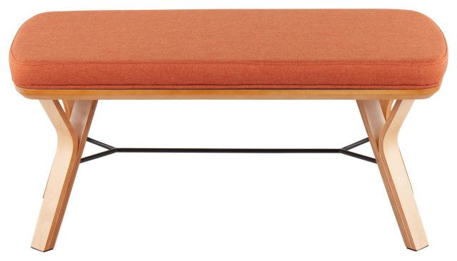 Folia Mid-Century Modern Bench, Natural Wood/Orange Fabric - Midcentury ... within Lumisource Folia Mid-Century Modern Bench, Walnut Wood And Orange Fabric