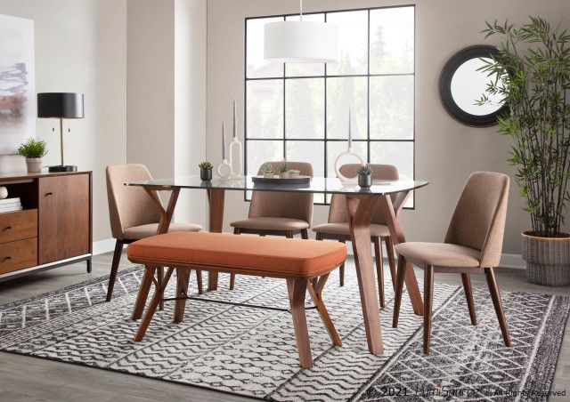 Folia Mid-Century Modern Bench, Walnut Wood/Orange Fabric - Midcentury ... in Lumisource Folia Mid-Century Modern Bench, Walnut Wood And Orange Fabric