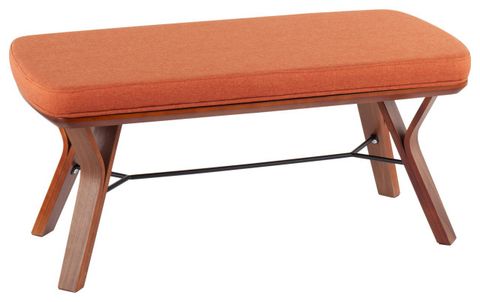 Folia Mid-Century Modern Bench, Walnut Wood/Orange Fabric - Midcentury ... throughout Exploring the Appeal of Lumisource Folia Bench Design