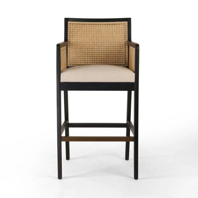 Four Hands Antonia Bar Stool, Savile Flax | Chairish pertaining to Preserving Heritage Through Antonia Stool-Toasted Parawood-Savile Flax-Bar Craftsmanship