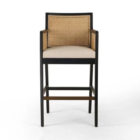 Four Hands Antonia Bar Stool, Savile Flax | Chairish pertaining to Preserving Heritage Through Antonia Stool-Toasted Parawood-Savile Flax-Bar Craftsmanship